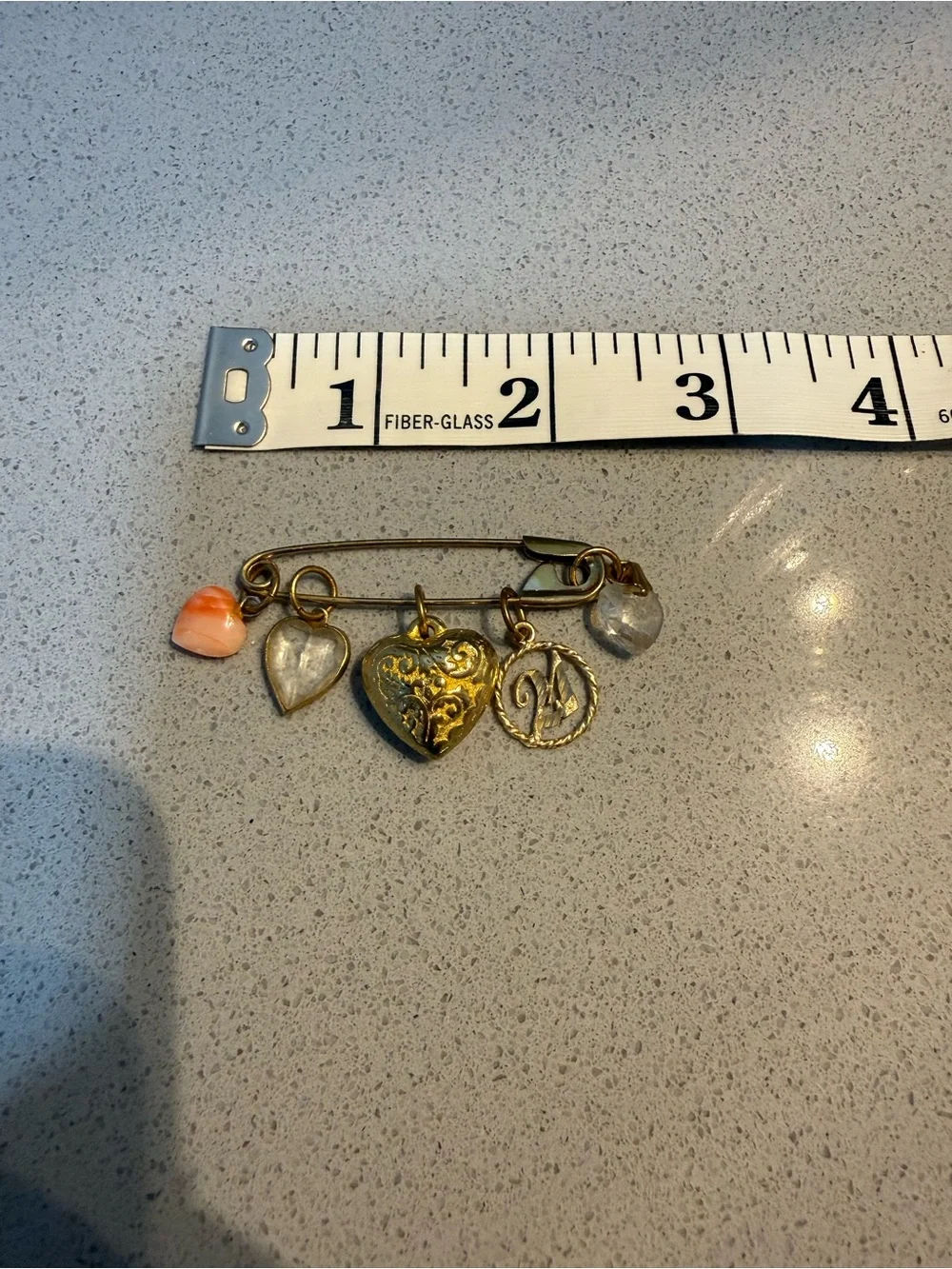 Gold Heart Charm Safety Pin Brooch with 21 accent